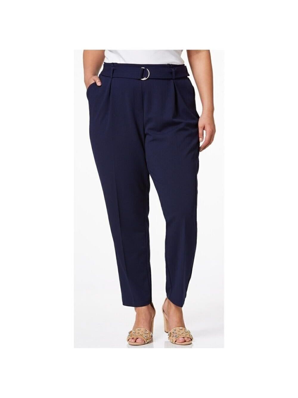 CATO PLUS PETITE PAPER BAG WAIST PLEATED NAVY SLIM ANKLE PANTS SIZE LARGE